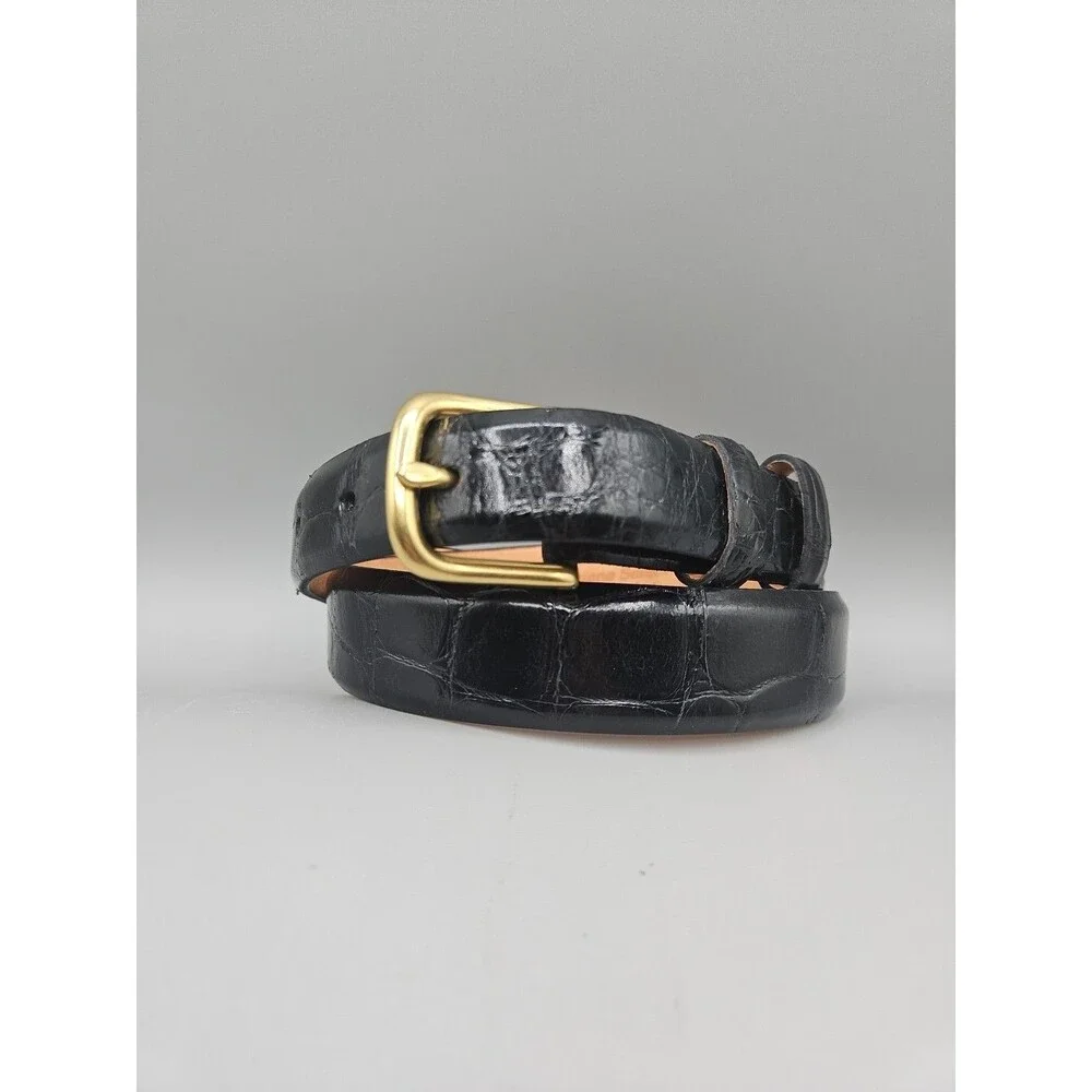 Louisiana Alligator Black Leather Mens Belt Handcrafted USA Size 28 M L Leddys